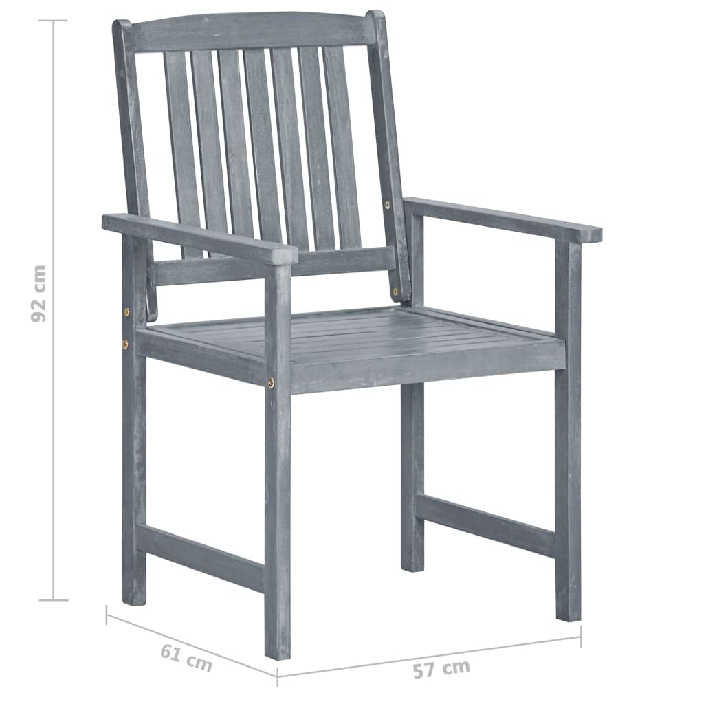 vidaXL Patio Chairs 4 Pcs Outdoor Set with Cushions Gray Solid Acacia Wood - Garden Chairs for Deck, Patio, Backyard