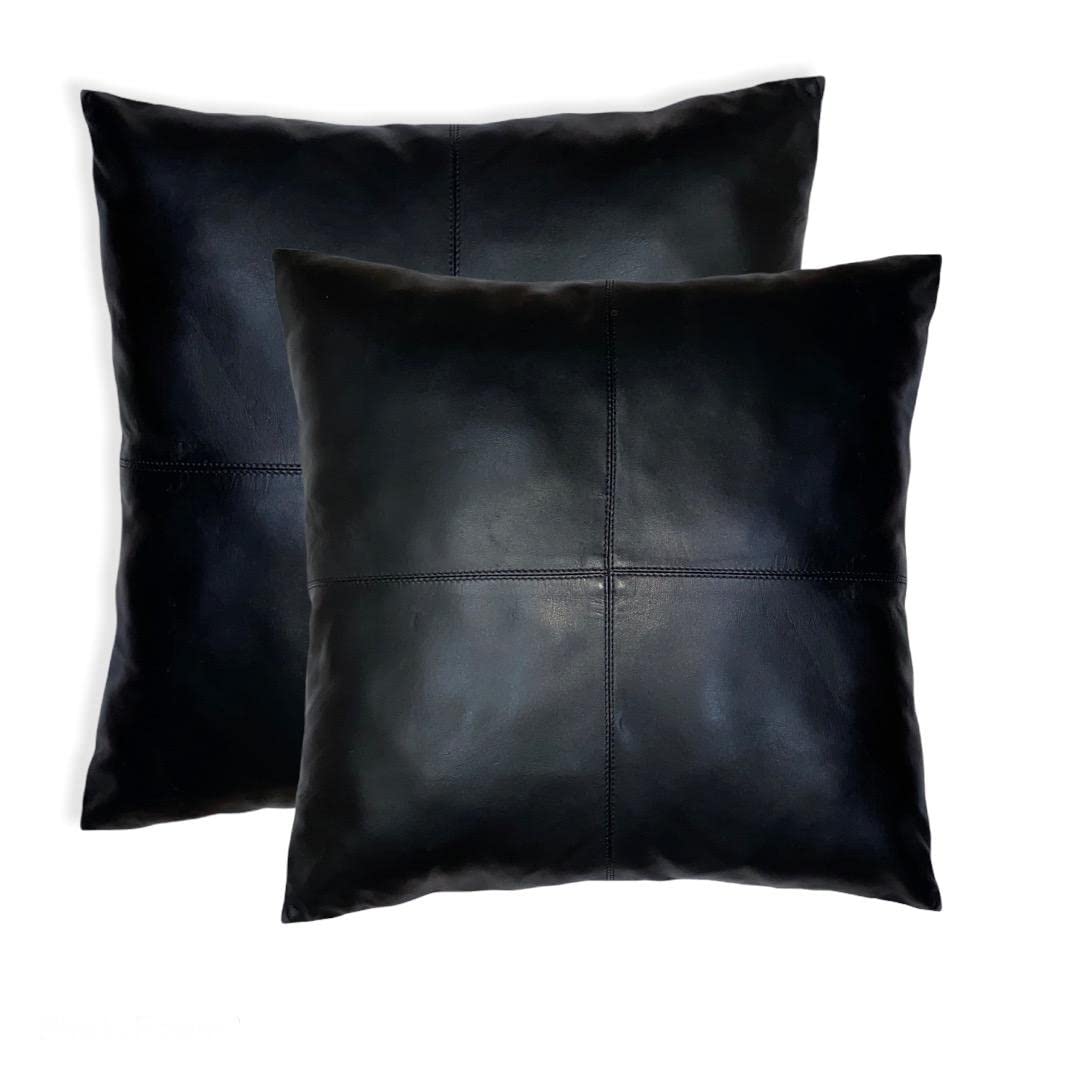 Leather Fair 100% Lambskin Leather Luxurious Throw Pillow Soft Durable Cover For Boho Farmhouse Square Decorative Bedroom Living