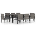 vidaXL Patio Dining Set 9 Piece, Outdoor Dining Set for Garden Yard, Table and Chair for Balcony, Dining Table, Farmhouse Style, Poly Rattan Gray
