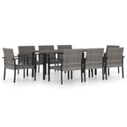 vidaXL Patio Dining Set 9 Piece, Outdoor Dining Set for Garden Yard, Table and Chair for Balcony, Dining Table, Farmhouse Style, Poly Rattan Gray