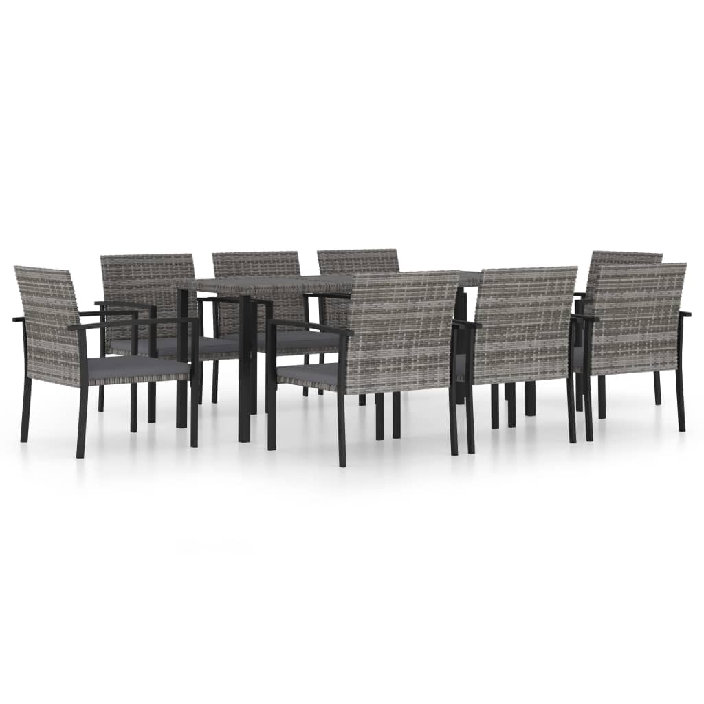 vidaXL Patio Dining Set 9 Piece, Outdoor Dining Set for Garden Yard, Table and Chair for Balcony, Dining Table, Farmhouse Style, Poly Rattan Gray
