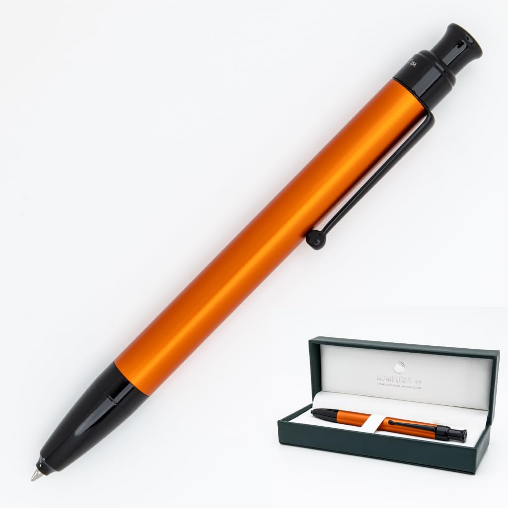 Monteverde Engage One-Touch Liquid Ink Rollerball Pen, Anodized Sunrise Orange - Retractable, Medium Point, Capless - Smooth Fou