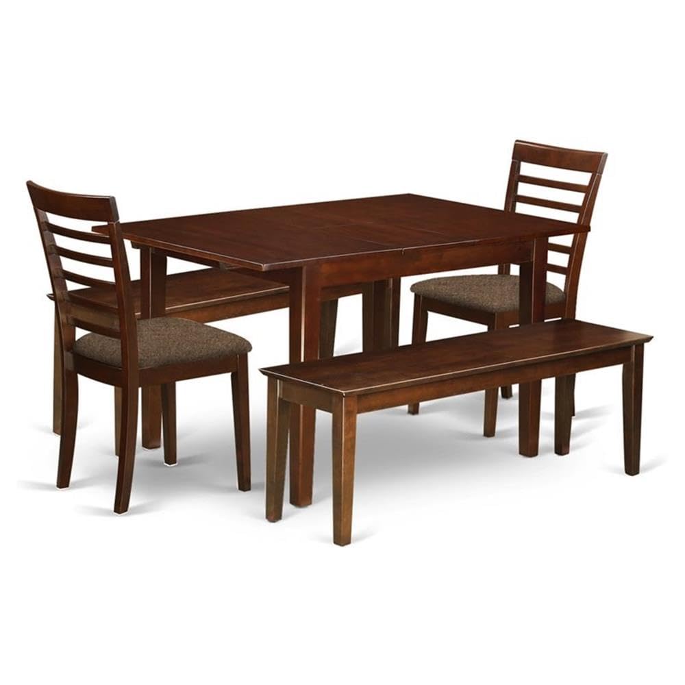 East West Furniture MILA5C-MAH-C 5 Piece Dining Set Includes a Rectangle Dining Room Table with Butterfly Leaf and 2 Linen Fabric Kitchen Chairs with 2 Benches, 36x54 Inch, Mahogany