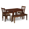 East West Furniture MILA5C-MAH-C 5 Piece Dining Set Includes a Rectangle Dining Room Table with Butterfly Leaf and 2 Linen Fabric Kitchen Chairs with 2 Benches, 36x54 Inch, Mahogany