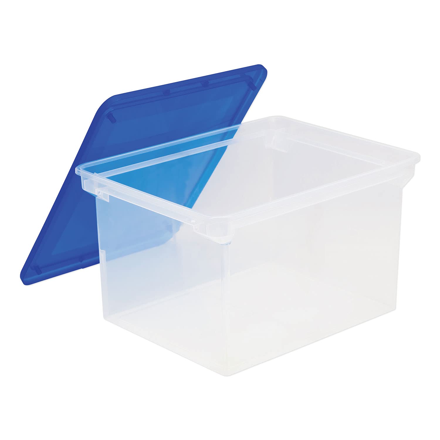Storex 61508U01C Plastic File Tote Storage Box Letter/Legal Snap-On Lid Clear/Blue