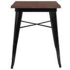 Flash Furniture Prince 23.5" Square Black Metal Indoor Table With Walnut Rustic Wood Top