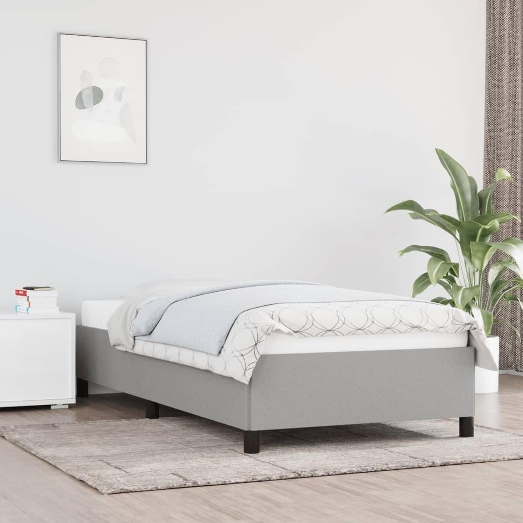 vidaXL Twin Bed Frame - Modern Light Gray Fabric Design with Plywood and Engineered Wood Construction, Suitable for 39.4&quot;x74.8&quot; Mattress