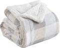 Great Bay Home Sherpa Fleece And Velvet Plush 50'X60' Throw Blanket Taupe & Grey Buffalo Check | Thick Blanket For Fall And Wi