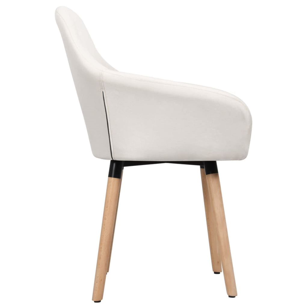 vidaXL Set of 2 Dining Chairs with Armrests, Cream Fabric Upholstery, Black Metal & Solid Beech Wood Legs