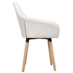 vidaXL Set of 2 Dining Chairs with Armrests, Cream Fabric Upholstery, Black Metal & Solid Beech Wood Legs