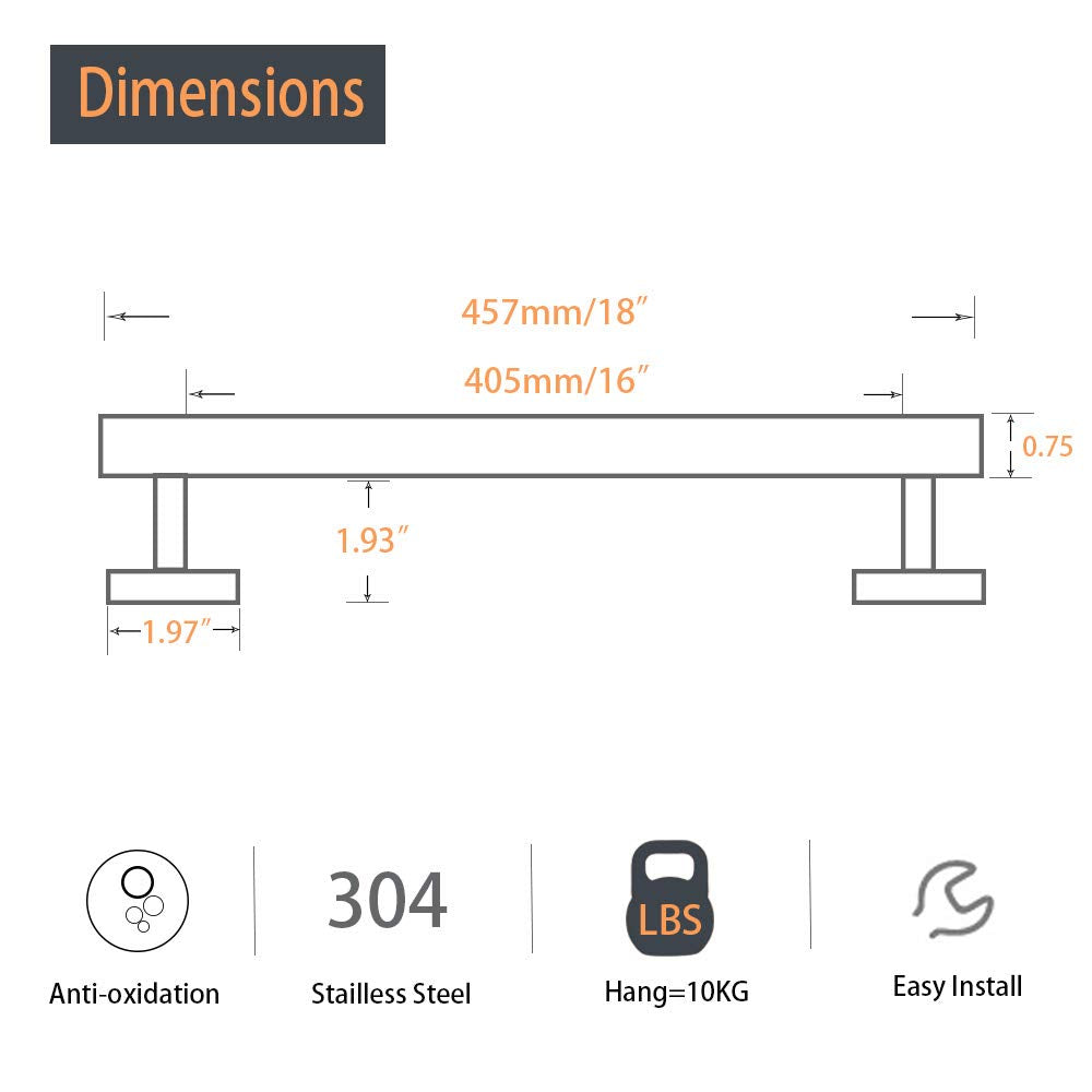 Nearmoon Bathroom Towel Bar, Bath Accessories Thicken Stainless Steel Shower Towel Rack For Bathroom, Towel Holder Wall Mounted (1 Pack, Brushed Nickel, 18 Inch)