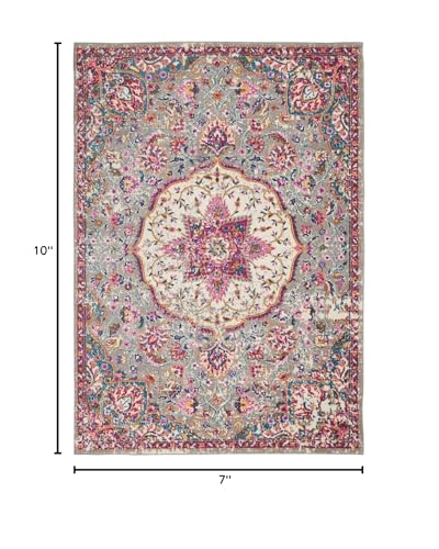 HomeRoots Grey/Multi 100% Polypropylene 7’ x 10’ Gray and Pink Medallion Area Rug