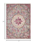 HomeRoots Grey/Multi 100% Polypropylene 7’ x 10’ Gray and Pink Medallion Area Rug
