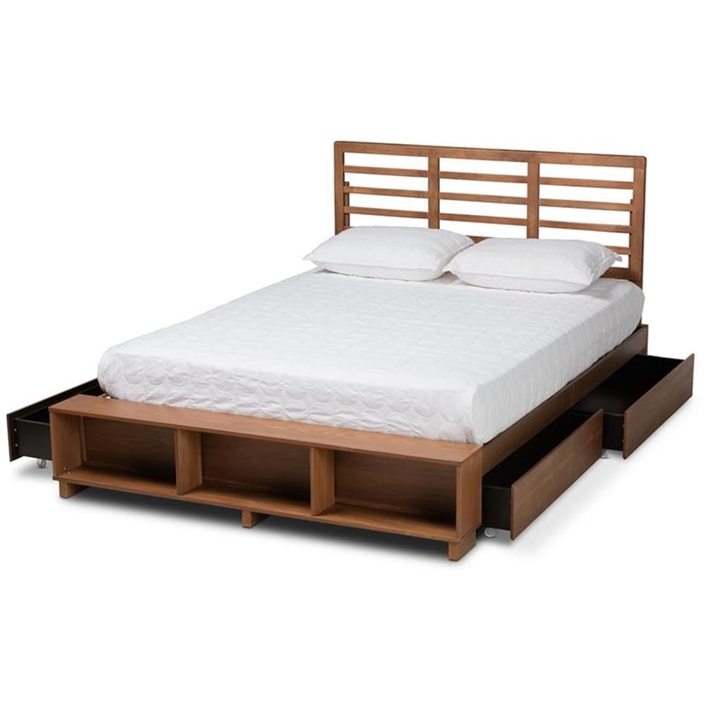 Baxton Studio Milana Modern Transitional Ash Walnut Brown Finished Wood 4-Drawer King Size Platform Storage Bed
