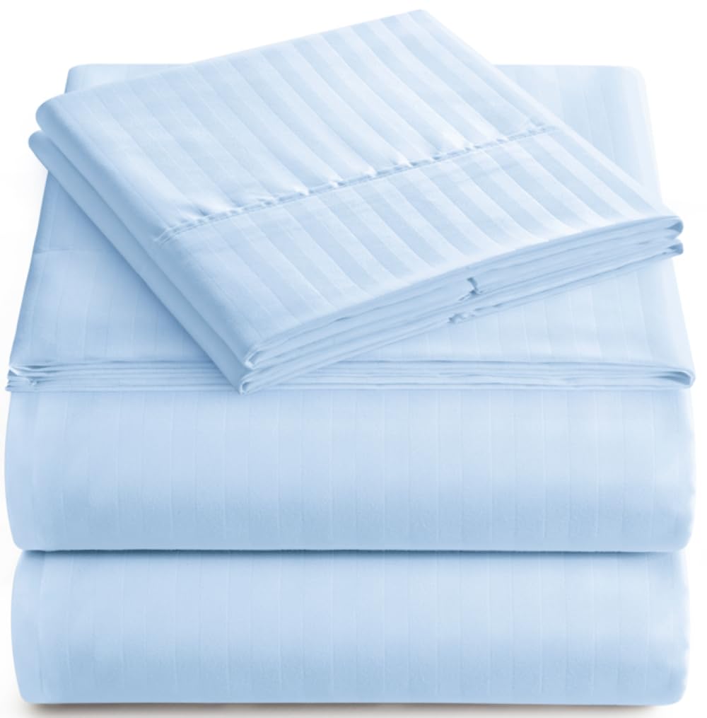 Queen Sheet Set - 4-Piece Striped Queen Size Bed Sheets - Soft & Cooling Deep Pocket Queen Bed Sheet Set - Wrinkle-Free Microfib