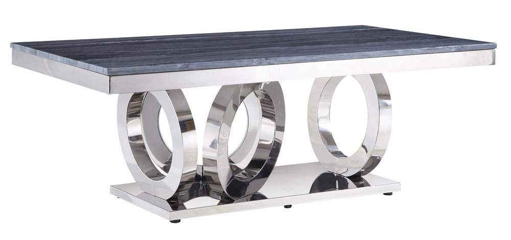 Acme Furniture Zasir Coffee Table in Gray Printed Faux Marble & Mirrored Silver Finish