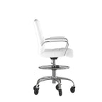 Flash Furniture Lexi Mid-Back Drafting Chair With Adjustable Foot Ring-Leathersoft Upholstery-Chrome Base-Roller Wheels, 24&Quot; Dx21.5 Wx48-40 H, White