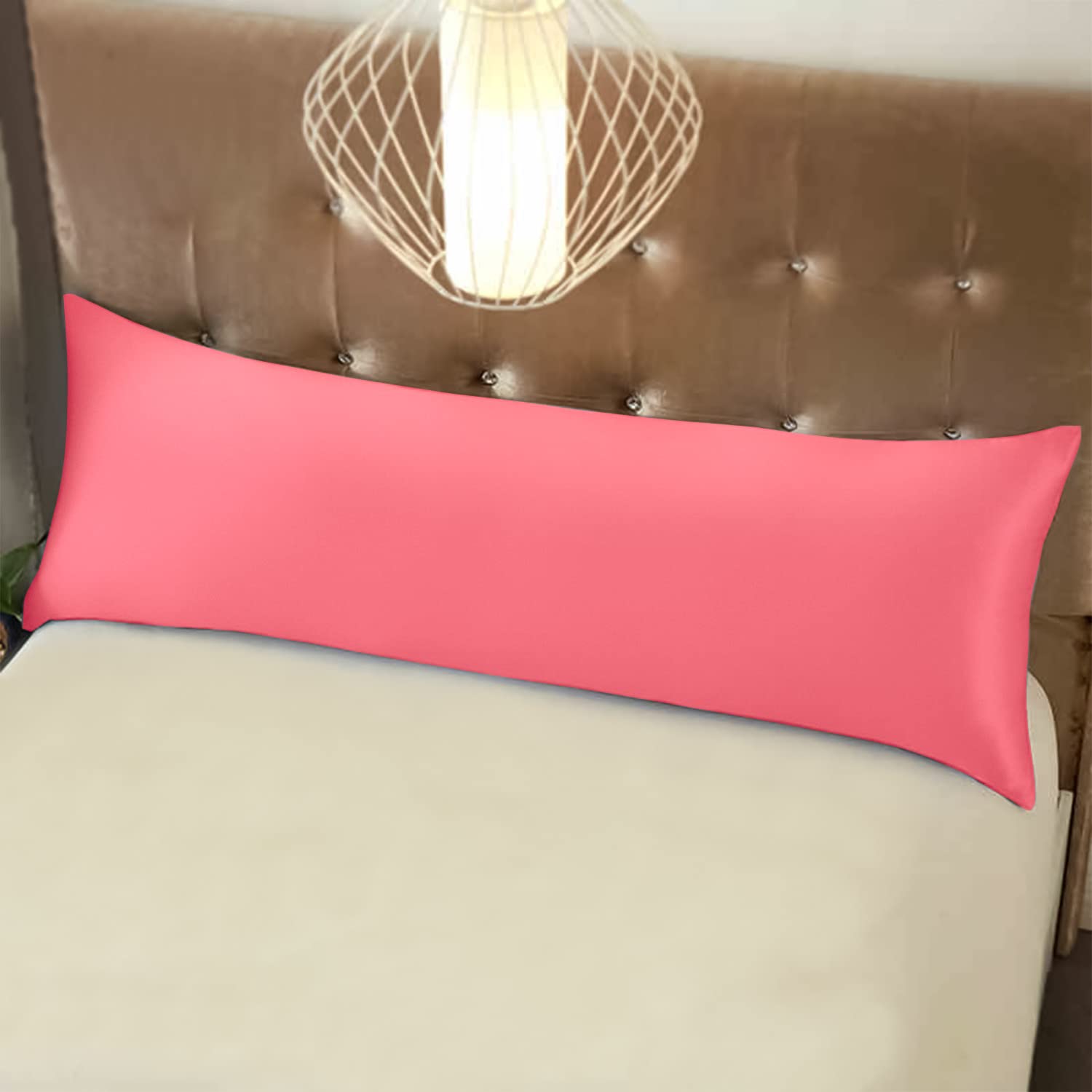Ntbay Zippered Satin Body Pillow Pillowcase, Silky Slip Cooling Body Pillow Cover, Long Side Hidden Zipper, 20X54 Inches, Coral Pink