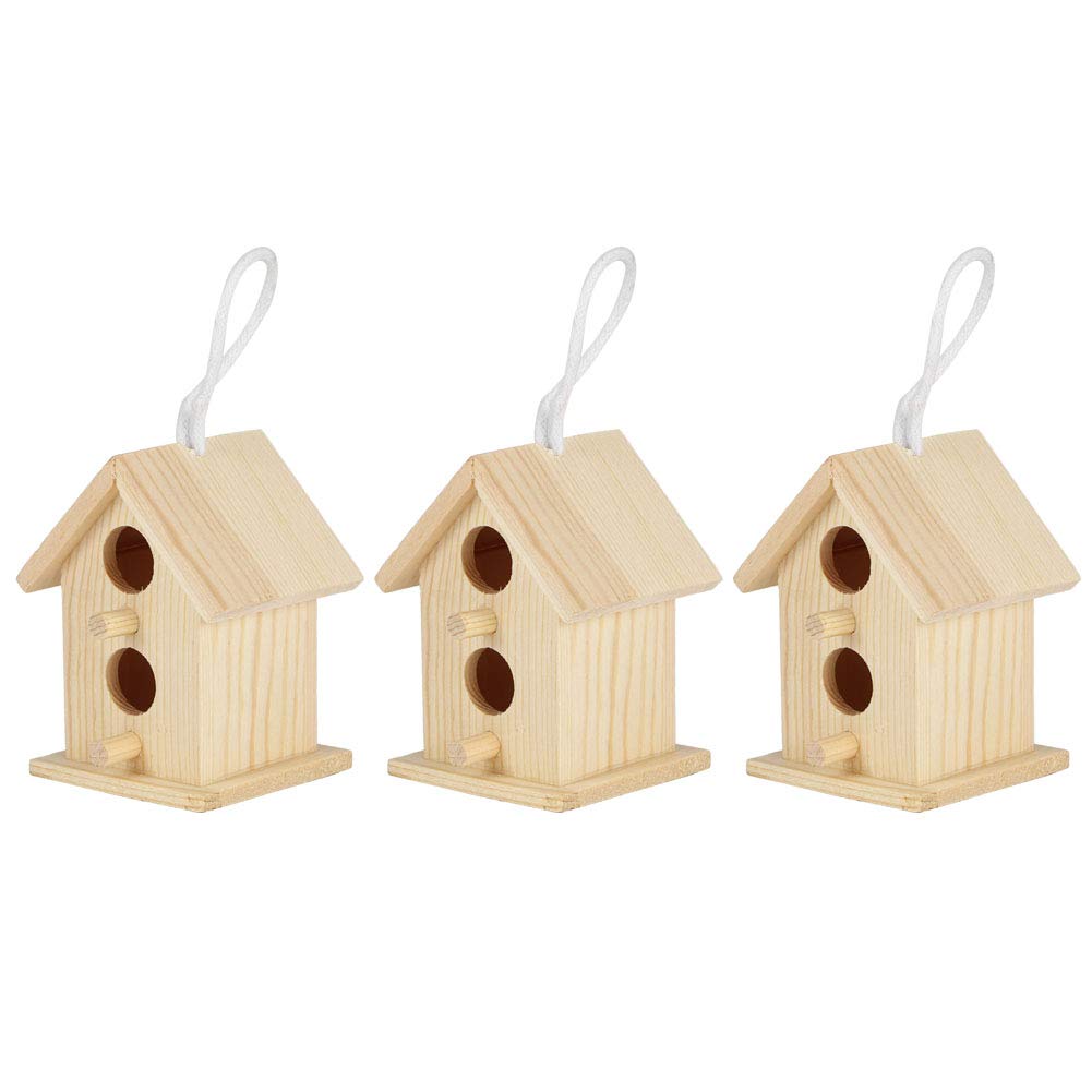 Meiyya Unfinished Birdhouse To Paint For Birdwatching With Perch, Moistureresistant Bird Nests, 3Pcs Birds Supplies Wooden Bird