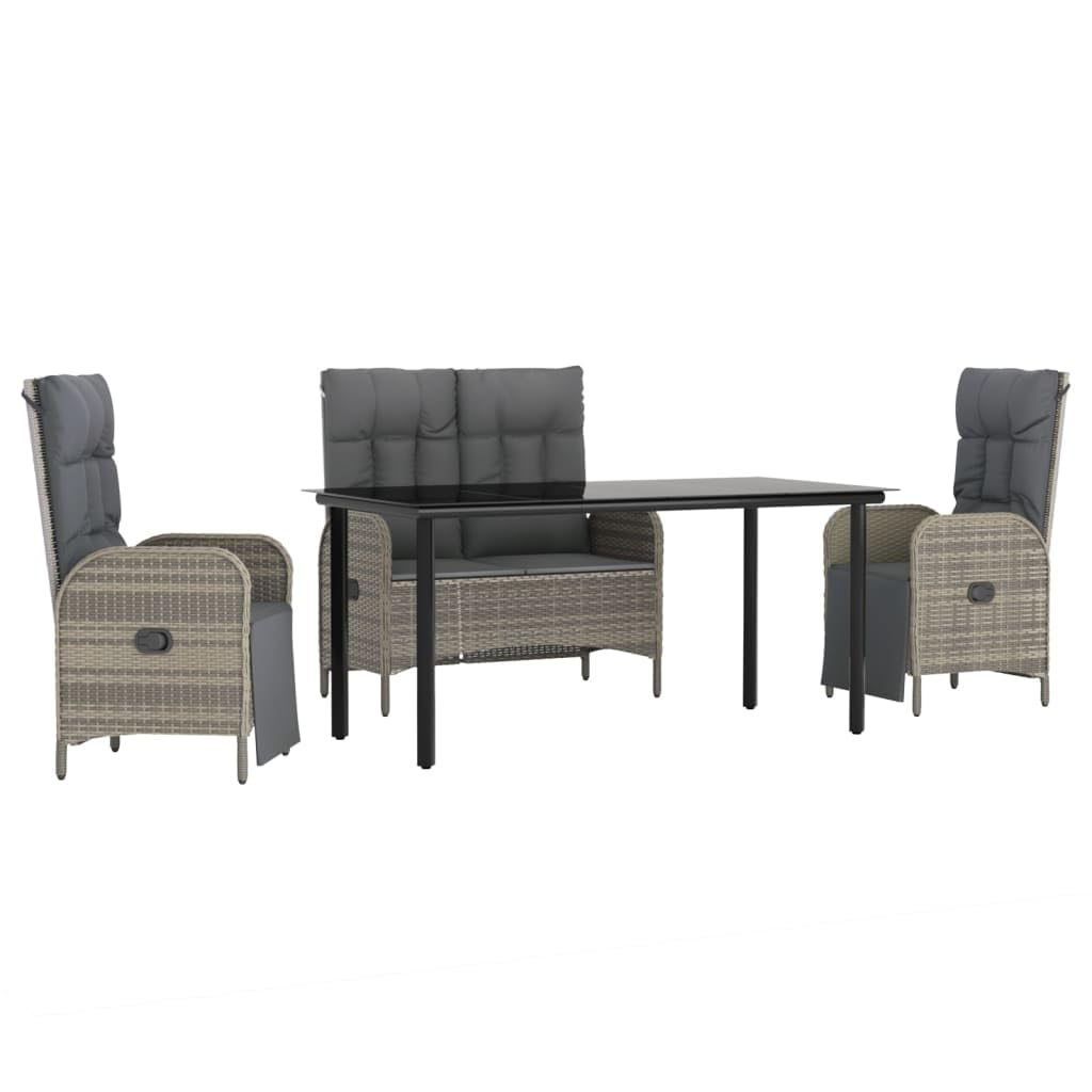 vidaXL 4 Piece Patio Dining Set with Cushions Gray Poly Rattan