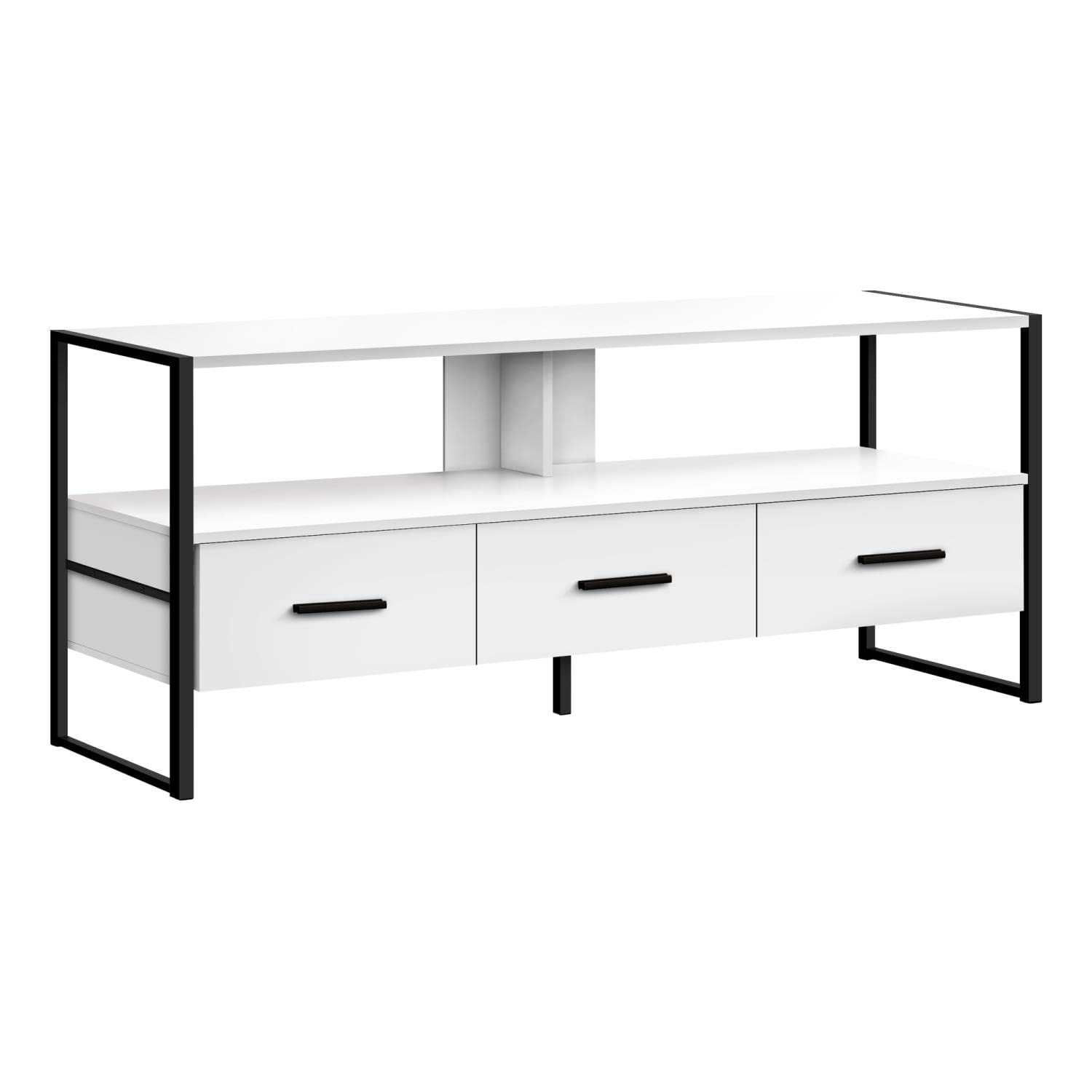 Monarch Specialties I 2615 Tv Stand, 48 Inch, Console, Media Entertainment Center, Storage Drawers, Living Room, Bedroom, Laminate, Metal, White, Black