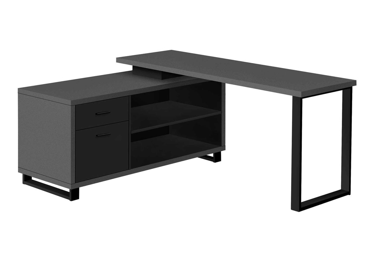 Monarch Specialties 7715 Computer Desk, Home Office, Corner, Storage Drawers, Shape, Work, Laptop, Metal, Laminate, Contemporary, Desk-72 L Modern Grey Black Executive, 72&quot; L x 60&quot; W x 31.25&quot; H