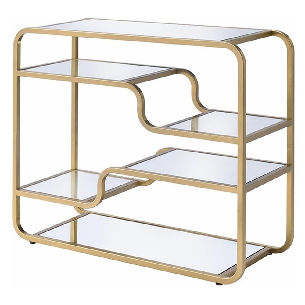 Acme Astrid 4-Tier Glass Top Bar Table with 3 Mirror Shelves in Gold