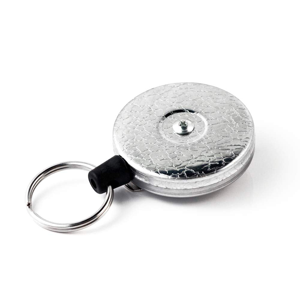 Key-Bak Original Sd Retractable Keychain, 36' Retractable Cord, Chrome Front, Steel Belt Clip, 13 Oz. Retraction, Split Ring