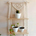Muizz Macram Wall Hanging Shelf, Set of 1, Beige, Indoor Boho Wall Decor for Living Room, Wood Hanging Shelf Organizer, Handmade