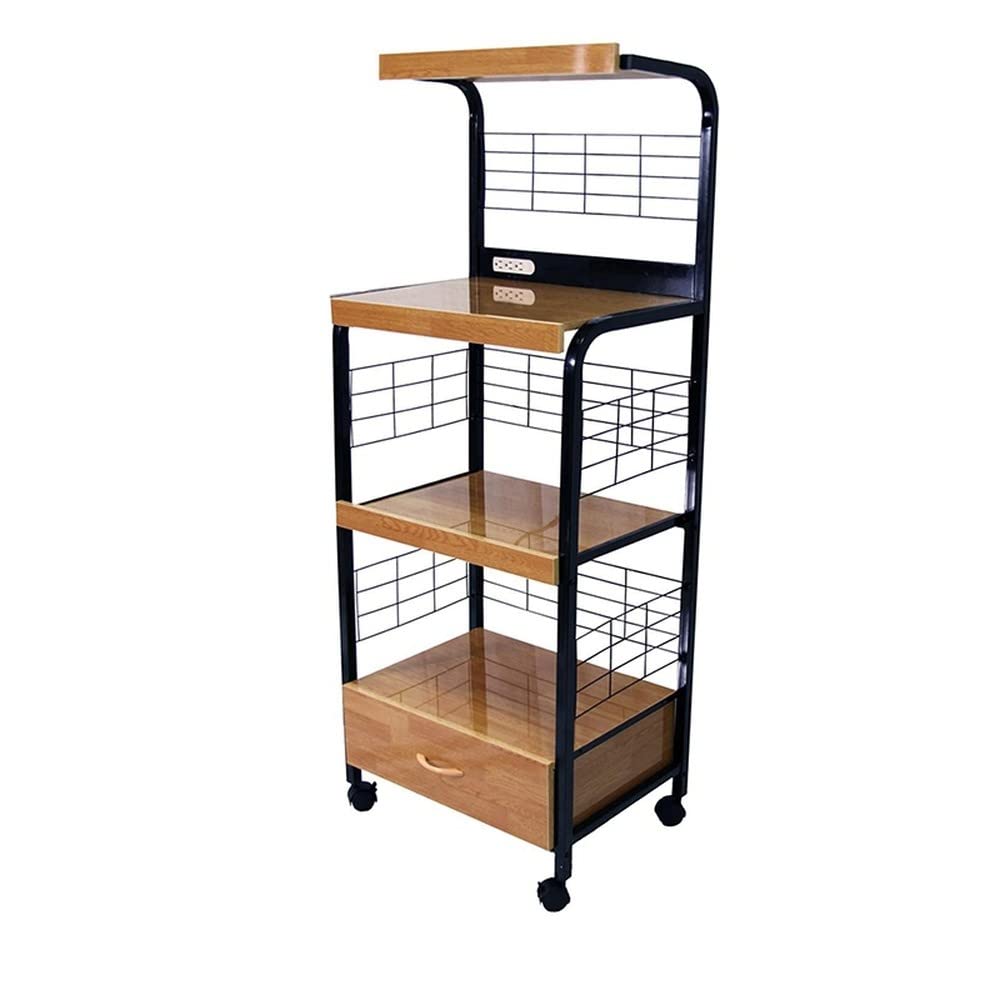 HomeRoots Black/Natural Metal Mod Black and Natural Microwave Kitchen Cart