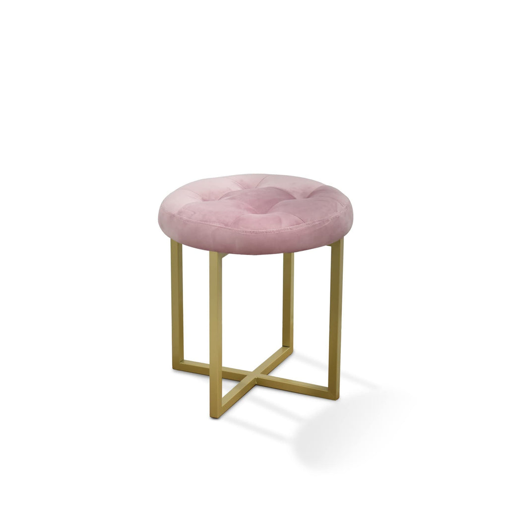 HomeRoots Pink + Matte Gold Metal + Fabric w/Polyurethane Foam Pad 17' Pink Tufted Velvet and Gold Stool
