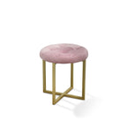 HomeRoots Pink + Matte Gold Metal + Fabric w/Polyurethane Foam Pad 17' Pink Tufted Velvet and Gold Stool