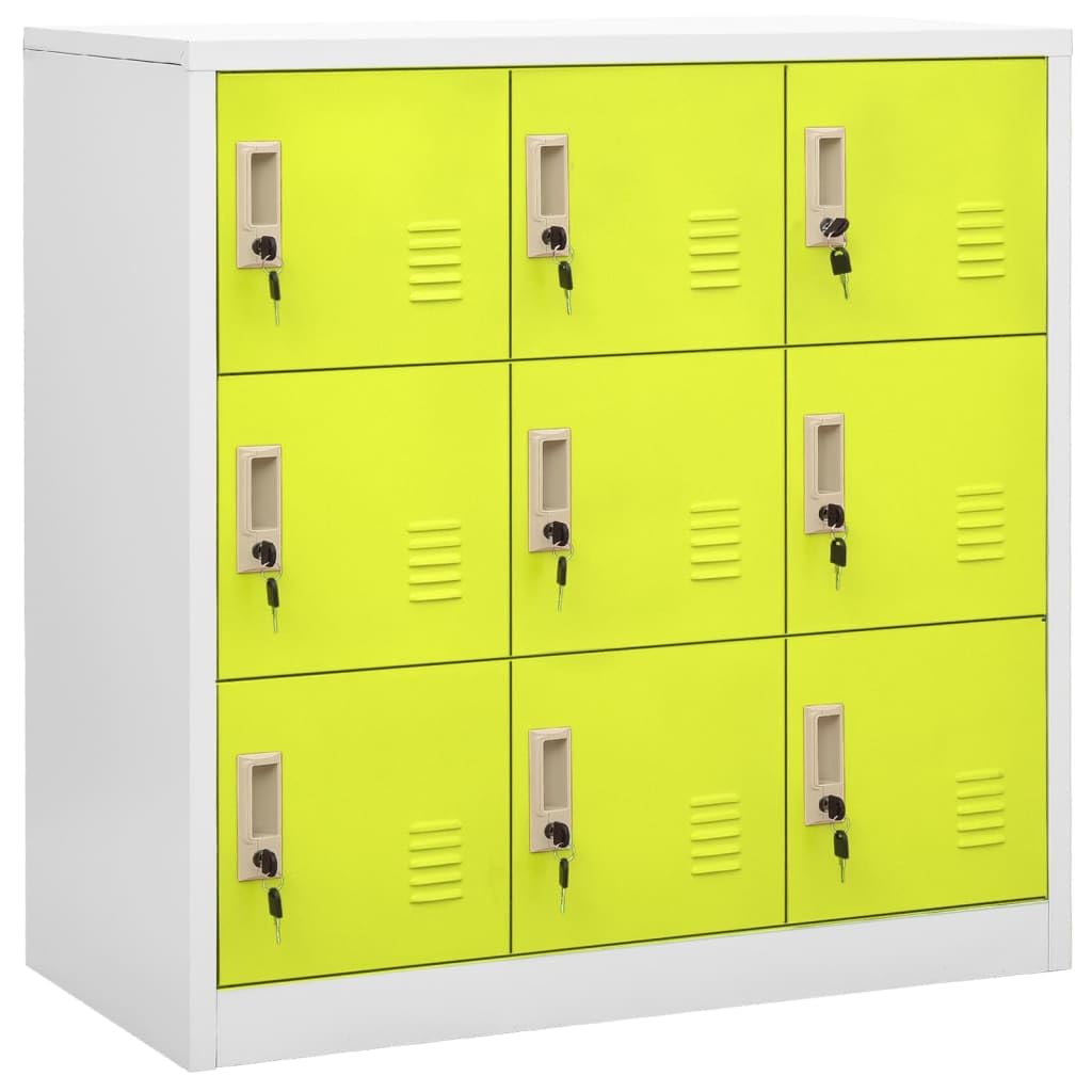 vidaXL Steel Locker Cabinet with 9 Lockers - Light Gray and Green, 35.4&quot;x17.7&quot;x36.4&quot;, Secure Storage Organizer for Schools, Offices, and Home