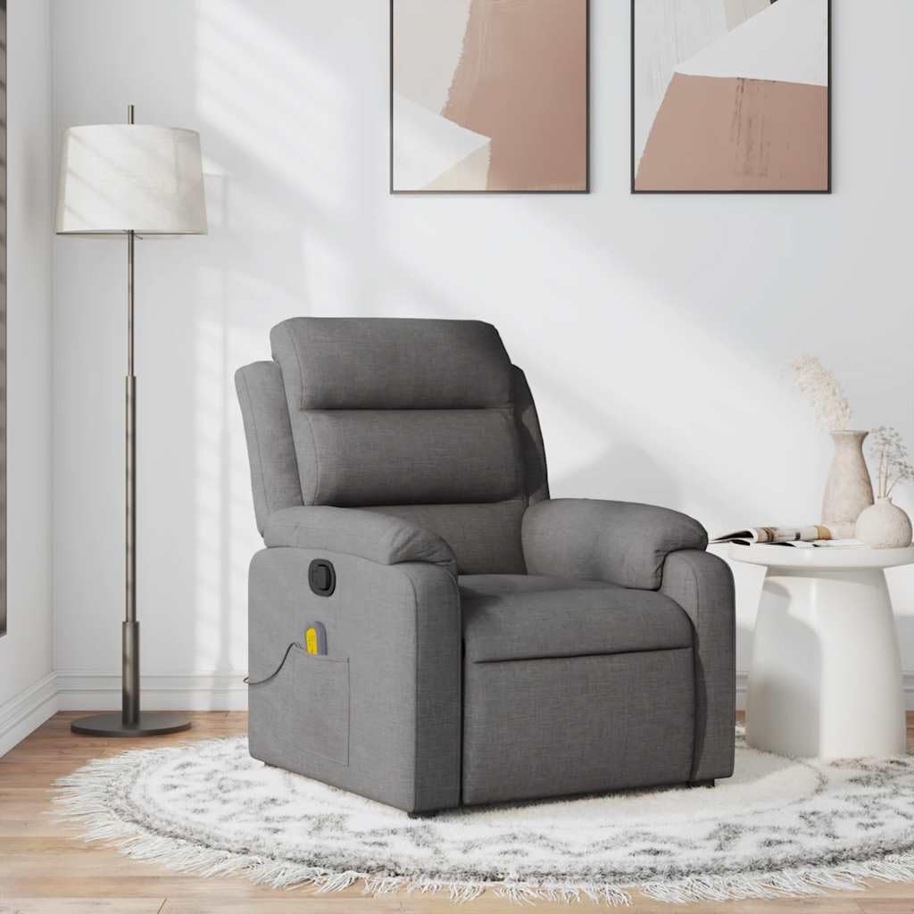 vidaXL Massage Recliner Chair with 6-Point Vibration Massage and Convenient Side Pocket, Dark Grey Fabric Rocker, Adjustable Backrest & Footrest Lounge Seat for Living Room, USB Charge Port