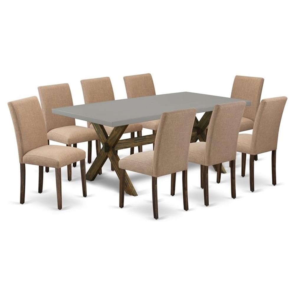 East West Furniture X797Ab747-9 9 Piece Dining Room Set Includes A Rectangle Kitchen Table With X-Legs And 8 Light Sable Linen Fabric Upholstered Parson Chairs, 40X72 Inch, Multi-Color