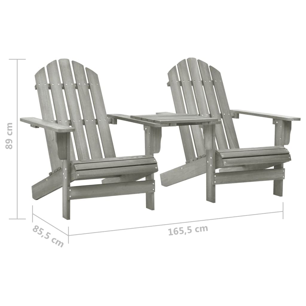 vidaXL Solid Fir Wood Patio Adirondack Chairs with Tea Table Set, Weather Resistant, Comfortable Ergonomic Design, Gray
