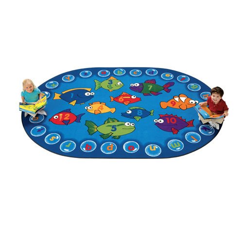Carpets For Kids 6806 Fishing For Literacy Classroom Seating Kids Room Rug 6Ft 9In X 9Ft 5In Oval Blue