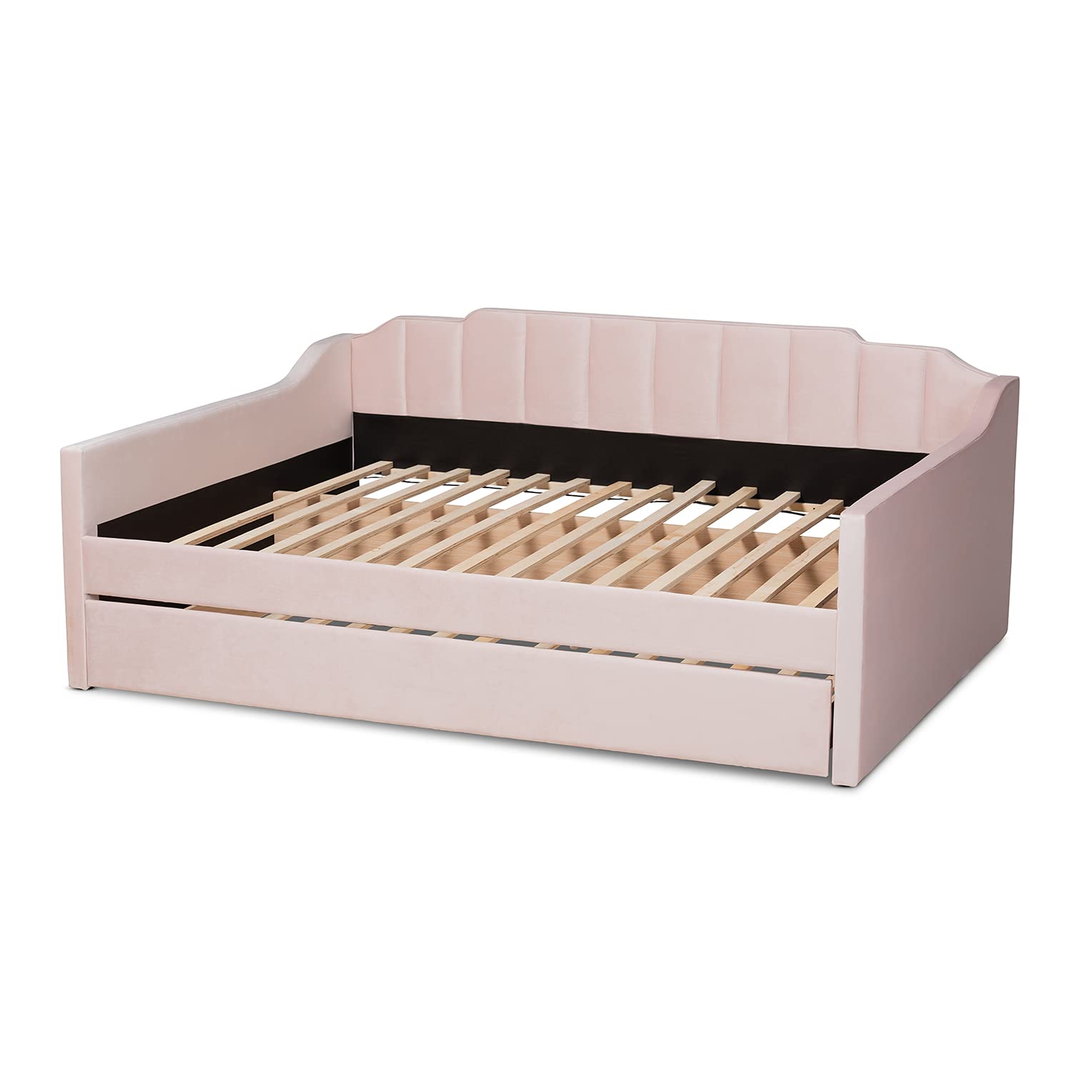 Baxton Studio Lennon Modern and Contemporary Pink Velvet Fabric Upholstered Full Size Daybed with Trundle
