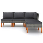 vidaXL 5-Piece Patio Lounge Set with Cushions, Poly Rattan Gray - Weather-Resistant Outdoor Furniture with Powder-Coated Steel Frame, Solid Eucalyptus Wood Legs, Removable Cushions - Lightweight,...