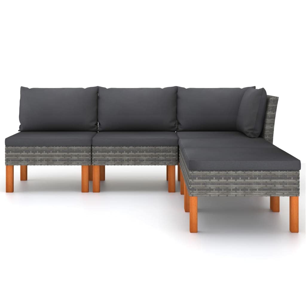 vidaXL 5-Piece Patio Lounge Set with Cushions, Poly Rattan Gray - Weather-Resistant Outdoor Furniture with Powder-Coated Steel Frame, Solid Eucalyptus Wood Legs, Removable Cushions - Lightweight,...