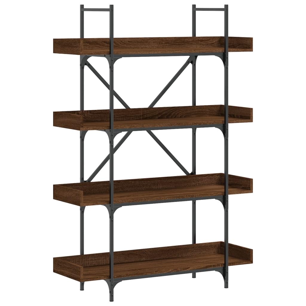 vidaXL 4-Tier Brown Oak Bookcase - Engineered Wood and Metal Frame, Industrial Style, Ample Storage Space for Books and Decor