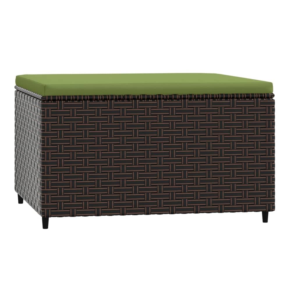 vidaXL Brown Poly Rattan Patio Footrest with Green Cushion - Weather- and Easy to Clean - Sturdy Powder-Coated Steel Frame - Mod