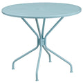 Flash Furniture Oia Commercial Grade 35.25" Round Sky Blue Indoor-Outdoor Steel Patio Table With Umbrella Hole