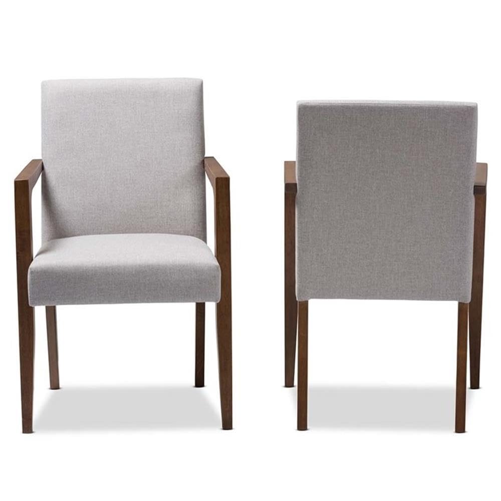 Baxton Studio Andrea Upholstered Arm Chair in Gray Beige (Set of 2)
