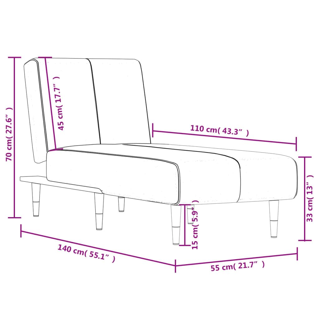 vidaXL Dark Gray Velvet Chaise Longue - Multipurpose 3 Position Reclining Sofa for Living Room and Bedroom, Soft Upholstery, Sturdy Metal Frame & Easy Assembly