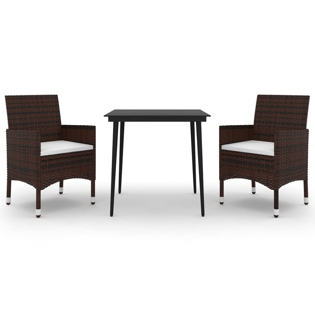 vidaXL Durable Outdoor Patio Dining Set - 5 Piece Weather-Resistant PE Rattan Chair and Glass Table Set - Brown and Cream White with Black Table