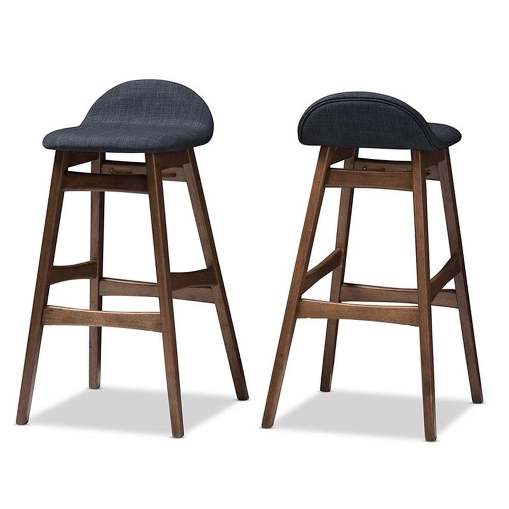 Baxton Studio 1 Piece Bloom Scandinavian Style Dark Fabric Upholstered Walnut Barstool Set, 30', Blue