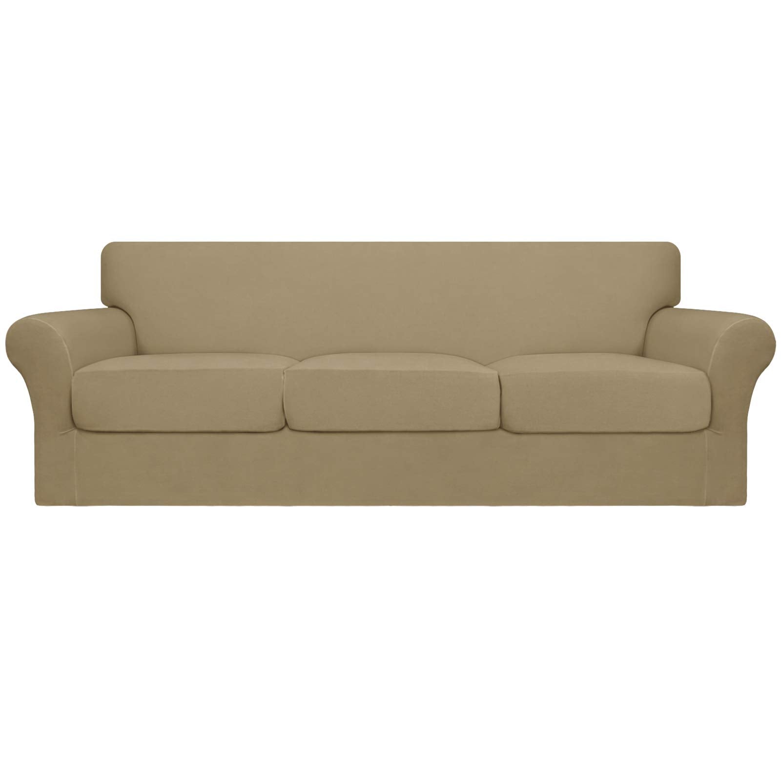 Easy-Going 4 Pieces Oversized Stretch Soft Couch Cover For Dogs - Washable Sofa Slipcover For 3 Separate Cushion Couch - Elastic Furniture Protector For Pets, Kids Tan