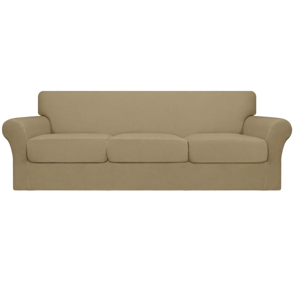Easy-Going 4 Pieces Oversized Stretch Soft Couch Cover For Dogs - Washable Sofa Slipcover For 3 Separate Cushion Couch - Elastic Furniture Protector For Pets, Kids Tan