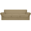 Easy-Going 4 Pieces Oversized Stretch Soft Couch Cover For Dogs - Washable Sofa Slipcover For 3 Separate Cushion Couch - Elastic Furniture Protector For Pets, Kids Tan
